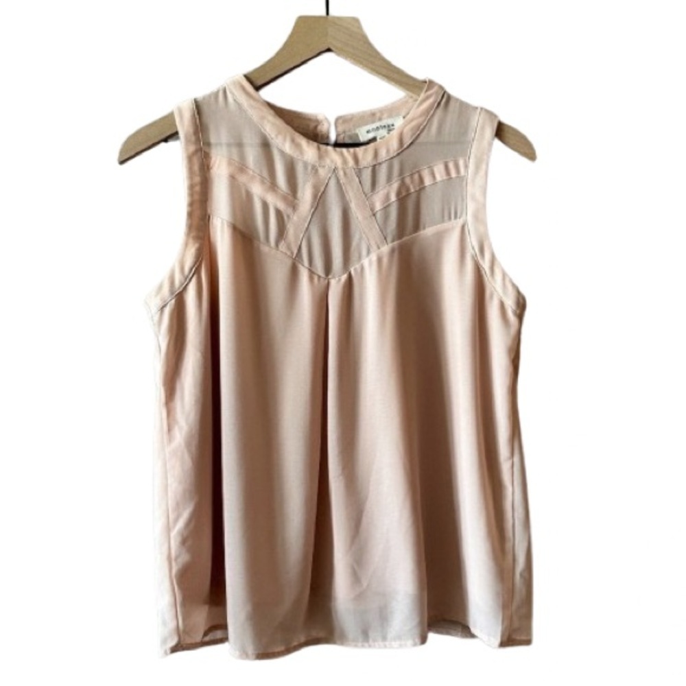 Women's L Monteau Blush Sleeveless Blouse Sheer Pleated Keyhole